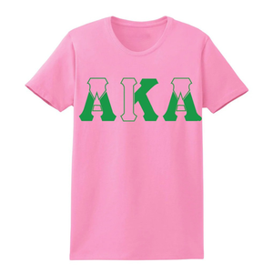 Pink AKA Color Block Greek Letter T-Shirt Women's Cotton Short Sleeve Crew Neck Casual Graphic Tee Soft Comfort <b>Top</b> - Product Image 1