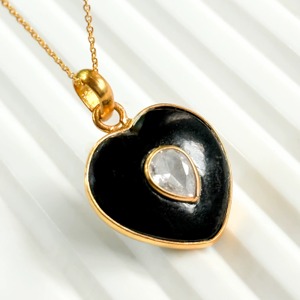 Natural Black Onyx Heart Pendant Wholesale Bulk 925 Sterling <b>Silver</b> Gold Plated Double Stone Inlay Gemstone Charm Jewelry Making - Product Image 1