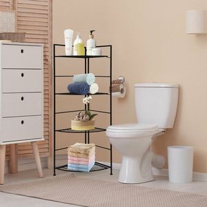 4-Tier Folding Metal Shelf Plant <b>Stand</b> Storage Open Shelf <b>Corner</b> Display Rack for Patio Furniture - Product Image 4