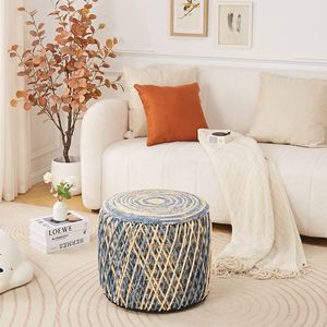 Boho Modern Home Decorative Pouf Ottoman Natural Seagrass with Soft Padded Seat Hand Woven Footstool Bohemian Style Foot Stool - Product Image 4