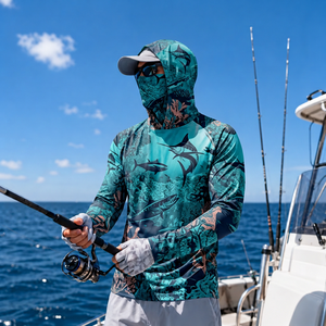 Sudadera de pesca ligera al por mayor con máscara integrada de poliéster y elastano para marcas de ropa - Product Image 5