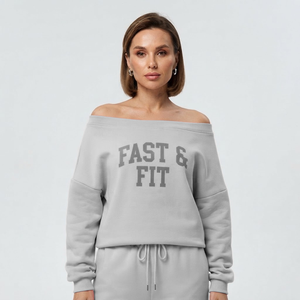 High Quality Custom Designed Women's <b>Off</b>-<b>Shoulder</b> Long Sleeve Plus Size <b>Sweatshirt</b> Anti-Wrinkle Breathable with Front Logo Print - Product Image 4
