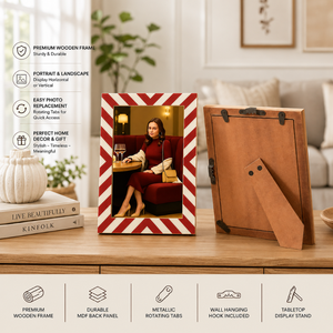 Red & White Striped <b>Wooden</b> Photo <b>Frame</b> Set | Modern Tabletop <b>Picture</b> <b>Frames</b> with Inspirational Quote | Decorative Desk & Home - Product Image 5