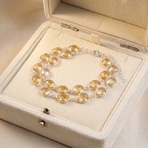 Natural Citrine 925 Sterling Silver Double Row Faceted <b>Gemstone</b> <b>Bracelet</b> Minimalist Adjustable <b>Bracelet</b> Gift for Her and Him - Product Image 4