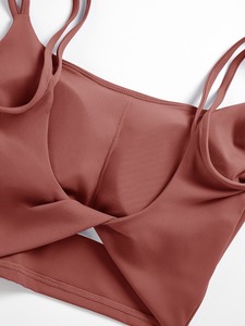 Women Twist Back Sports <b>Bra</b> Double Strap Scoop Neck Longline Yoga Crop Top Removable Padded <b>Open</b> Back Fitness Bralette - Product Image 6