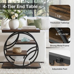 Mesa de Noche Industrial Estrecha con Diseño Geométrico, Estante de Almacenamiento, Superficie de Madera y Estructura de Hierro, 1 Año de Garantía, para Dormitorio - Product Image 6