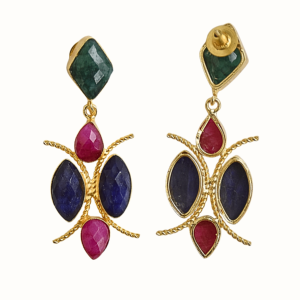 Pendientes de Zafiro Creado en Laboratorio Laxmi Jewellers, Chapados en Oro de 18K, Latón, Verde, Rosa, Azul, Estilo Vintage, Venta al por Mayor - Product Image 6