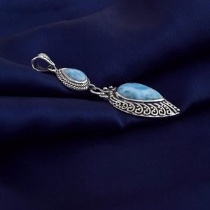 2026 Newly Arrival Wholesale India Manufacture Solid 925 Sterling <b>Silver</b> Teardrop Larimar Natural Gemstone Fine Pendant Necklace - Product Image 2