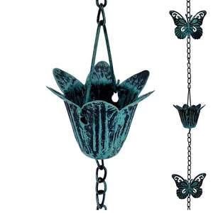 Elegante Cadena de Lluvia de Cobre con Diseño Floral en Relieve para Jardín y Techo, para un Flujo de Agua Decorativo y Drenaje - Product Image 5