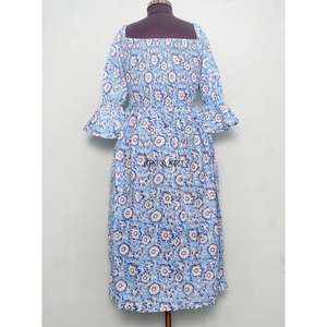 Vestido maxi de algodón 100% puro para mujer, estampado floral indio hecho a mano, manga acampanada, dulce, cómodo, informal, sencillo para la noche. - Product Image 6