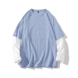 Camiseta de Doble Capa para Hombre, Algodón, Estilo Urbano, Logotipo Personalizado, Camiseta Moderna con Mangas Largas en Contraste (Estilo 2 en 1) - Product Image 3