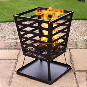 Art Deco Geometric Cut-Out Steel <b>Fire</b> <b>Pit</b> with <b>Glass</b> Wind Panels - Product Image 6