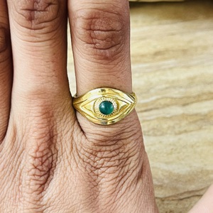 Evil Eye Green Onyx Gemstone <b>Ring</b> Vintage Boho <b>Statement</b> 18K Gold Plated Brass Women's Wedding <b>Ring</b> - Product Image 4