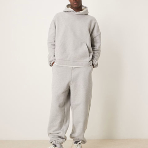 Conjunto de Sudadera con Capucha y Pantalones Deportivos de Alta Calidad, 100% Algodón, Grueso, para Invierno, Estilo Holgado, Color Sólido, con Bordado 3D Personalizado - Product Image 3