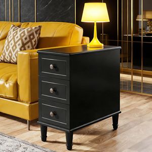 Fully Assembled 3-Drawer <b>Narrow</b> Side Table Wood <b>Nightstand</b> with Premium Style - Product Image 1