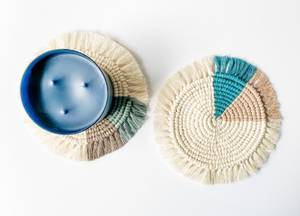 Posavasos Redondos de Tela Estilo Bohemio Color Verde Pavo Real Hechos a Mano para Decoración de Mesa - Product Image 5