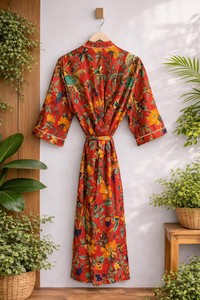 ชุดกิโมโนผ้าฝ้ายพิมพ์ลายทำมือ, ชุดนอนลายบล็อกพิมพ์, ชุดคลุมอาบน้ำฤดูร้อน - Product Image 2