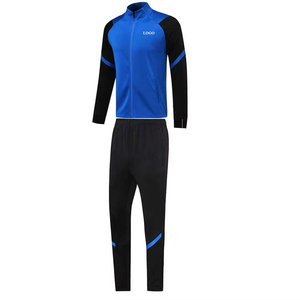 Men's Blue And Black <b>Tracksuit</b> Full Zip Stand Collar Sporty Style With Side Pockets Autumn Wear Regular Fit Solid Color - Product Image 2