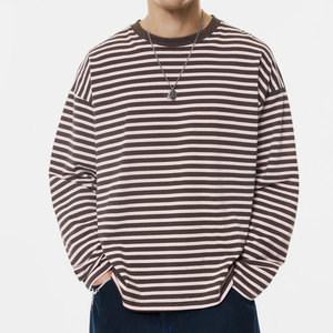 เสื้อสเวตเชิ้ต OEM 2026 แขนยาว ผ้าฝ้าย 100% สไตล์ลำลอง คอวี ไหล่ตก ลายทาง ปักโลโก้ได้ เนื้อผ้าหนา - Product Image 1