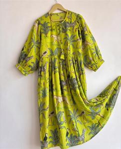 Robes décontractées en coton à imprimé tropical pour femmes, coupe régulière, manches longues, respirantes, longueur genou, style A, écologiques, été - Product Image 1
