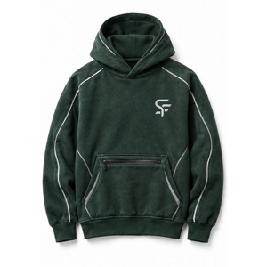 Sweat-shirt à capuche en tricot vert foncé délavé à l'acide pour homme, coupe classique, molleton de coton 470 g/m², logo personnalisé, poche avant, décontracté, automne, taille XL - Product Image 1
