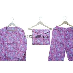 Conjunto de Pijama de Algodón 100% Puro, Cuello Redondo, Estampado a Mano, Transpirable, para Invierno, Ropa de Casa para Mujeres y Niñas, Gran Venta - Product Image 4