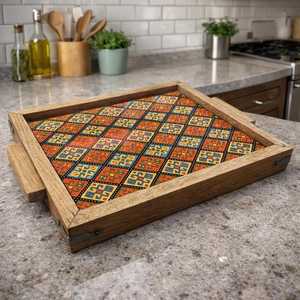 Plateau de service rectangulaire en bois de manguier de qualité supérieure, personnalisé, épaisseur 4 cm, résistant au lave-vaisselle, avec impression émail décorative sur MDF - Product Image 4