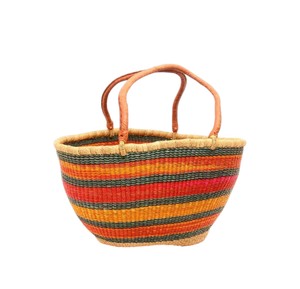Casual Stylish Colorful Stripe <b>Woven</b> Seagrass <b>Tote</b> <b>Leather</b> Wrapped Handle Oval Shape Summer Beach <b>Bag</b> Fashion - Product Image 3