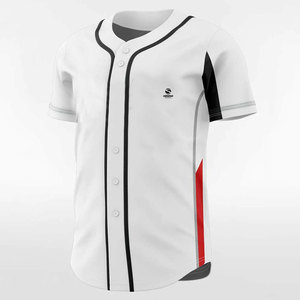 Custom <b>White</b> Baseball <b>Button</b> Front Jersey Short Sleeve Athletic Team Uniform Red Black Trim Personalized Name Number - Product Image 2
