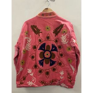 Hand Embroidered <b>Velvet</b> Knitted Cotton <b>Jacket</b> <b>Women</b> Mandarin Collar Full Sleeve Floral Pattern Open Front Prairie Winter/Spring - Product Image 6