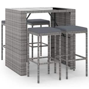 Conjunto de Bar para Jardín de Ratán PE Gris y Acero con Recubrimiento en Polvo, con Vidrio Templado, Muebles de Exterior Premium - Product Image 2