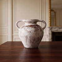 Vase en céramique d'argile blanchie à la chaux antique avec poignées, fait main, moderne, minimaliste, rustique, pour la décoration de la maison