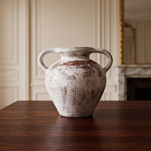 Antique Whitewashed Ceramic <b>Vase</b> with Handles Rustic Pottery Tabletop <b>Vase</b> for Home Decor - Product Image 3