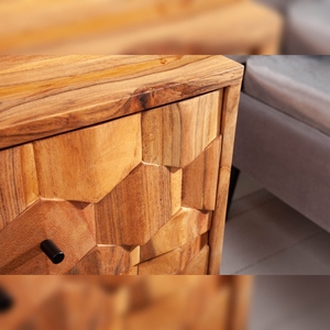 Mesa de Noche Clásica Moderna y Ecológica de Madera Vandana de 60 cm, Diseño 3D en Acacia Natural con Espacio de Almacenamiento para Dormitorio, Oficina en Casa - Product Image 4