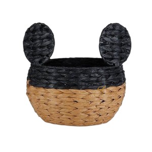 Handwoven Water Hyacinth Mickey <b>Basket</b> Woven Bear Ears Toy Storage Organizer Bin Kids Room Decorative <b>Plant</b> Pot - Product Image 2