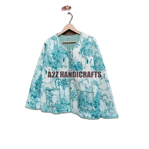 Chaqueta acolchada de mujer Bohemia floral vintage India talla XL manga larga algodón estampado en bloque indio para aspecto nupcial de invierno - Product Image 3