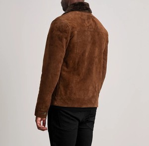 Veste en cuir suédé marron pour homme, col rabattu, fermeture à boutons, doublure en fausse fourrure, style décontracté d'hiver, coupe classique - Product Image 4