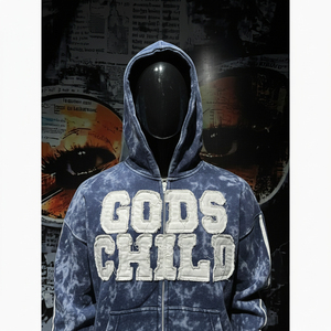 OEM Custom Man <b>Embroidery</b> Applique Distressed Zip up Acid Wash Sweatpants and Hoodies <b>Sets</b> Flared Tracksuits for Men - Product Image 4