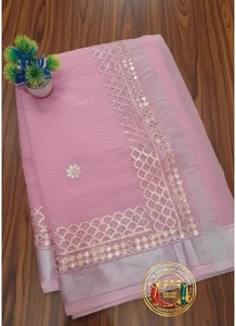 Sari en coton Kota Doria pour femme KV avec broderie dorée Gota Patti complexe, infroissable, idéal pour les mariages - Product Image 4