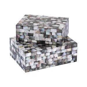 Decorative Oriental Mother of Pearl Mosaic Design <b>Trinket</b> Keepsake <b>Box</b> Rectangular MOP Mosaic Jewelry <b>Box</b> Set Stackable <b>Box</b> - Product Image 3