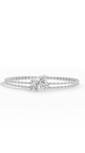 Pulsera Delicada de Doble Hilera con Diamantes de Laboratorio en Corte Pera y Esmeralda, Diseño Toi Et Moi, Oro de 18K, Joyería Fina - Product Image 3