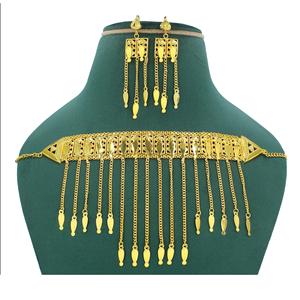 Parures de bijoux de mariage collier de fleurs bijoux en plaqué or 24k plaqué or turc Dubai collier et bracelet ensemble indien - Product Image 4