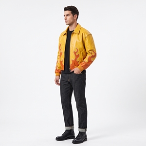 Blouson Bomber en Cuir pour Homme Dumela, Imprimé Flamme, Style Moto, Col Rabattu, Fermeture Éclair, Coupe Classique Automne - Product Image 4