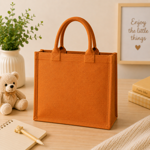 Sac fourre-tout en jute Panda de dessin animé 24x20x12cm, sac de courses à porter à la main, couleur orange, usage quotidien - Product Image 6