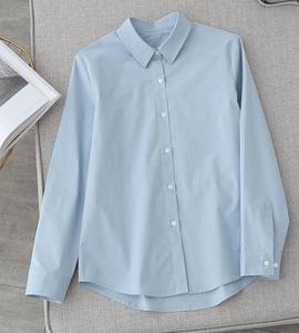 Blusas Elegantes Vintage para Mujer, Primavera, Verano, Otoño, Color Sólido, Manga Larga, Oficina, Casual, Camiseta Lisa con Botones y Bordado Frontal - Product Image 3