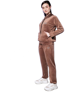 Ensemble de survêtement en velours pour femmes, à capuche, manches longues, couleur unie, tenue de jogging décontractée avec poches latérales, taille élastique - Product Image 5