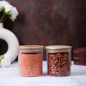 Récipients de stockage en verre borosilicate pour la cuisine avec couvercle en bois naturel, bocaux hermétiques pour le stockage des aliments, épices, sucre, thé - Product Image 4