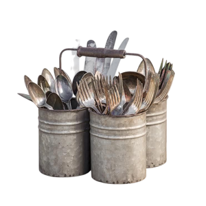 Porte-ustensiles en métal galvanisé martelé avec poignée, 4 compartiments, pour comptoir de cuisine et repas en plein air - Product Image 6