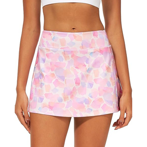 Mini-jupe trapèze pour femme avec poches, imprimé par sublimation, taille élastique, respirante, style sportif, pour l'été, motif rose pastel - Product Image 4