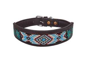 Collier pour chien en cuir souple de luxe avec motif perlé, boucle réglable, style western, utilisable toute l'année - Product Image 3
